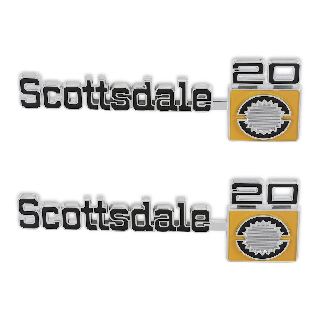 04-556 – HOLLEY Emblem, SCOTTSDALE 20 Design Fender Black/ Silver/ Bronze Set Of 2 With Mounting Hardware